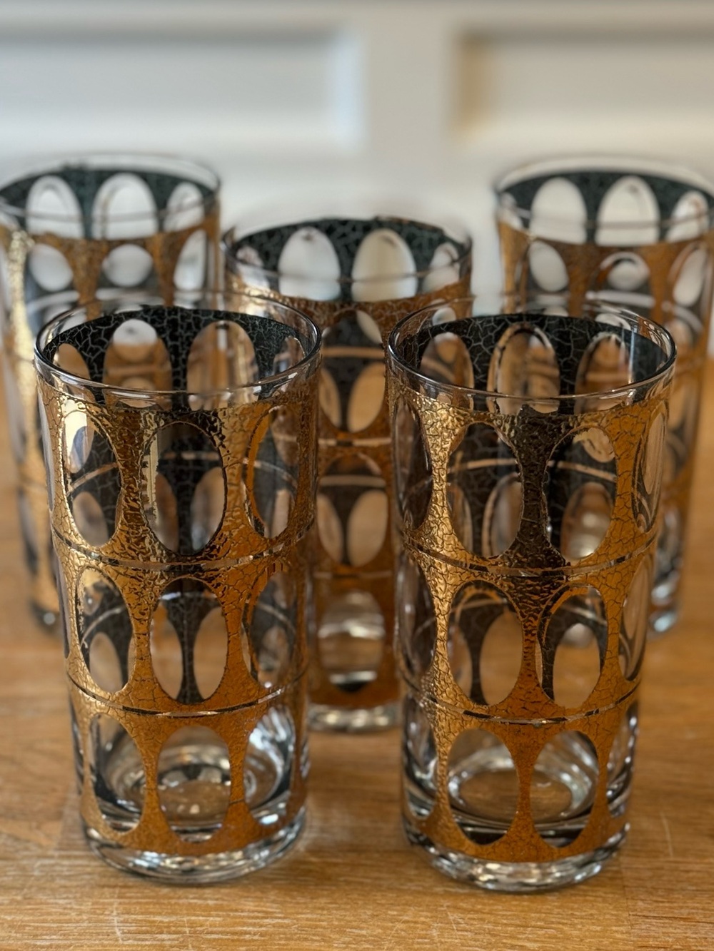 Culver Pisa 22K Gold Crackle Highball Glasses | MCM Barware | 1950s-60s | HTF